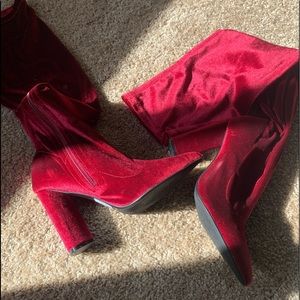 Red velvet thigh high boots size6.5 and